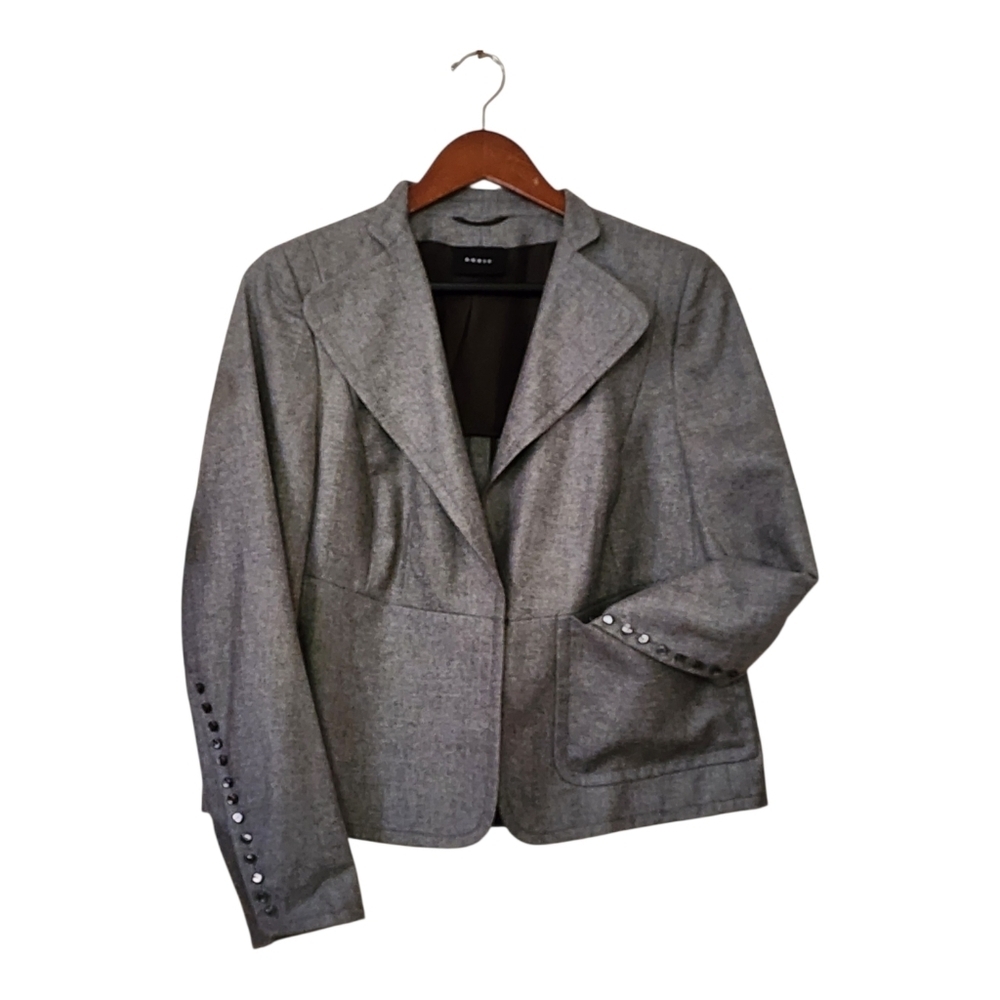 Akris Cashmere & Silk Jacket Gray Abalone Shell Buttons Blazer Suit Size 14 EUC